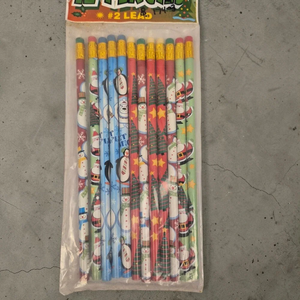 Vintage Christmas Pencils Lot Santa‎ Snowman Holiday School Party #2 Lead